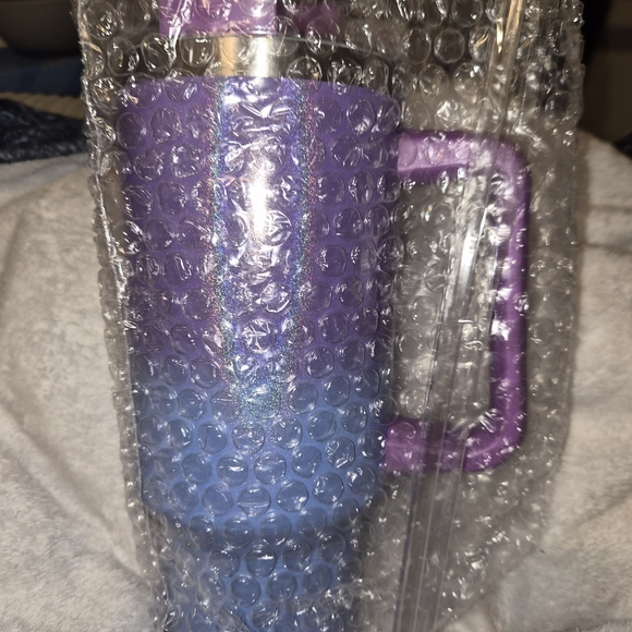 Purple to Blue Ombre Glitter Travel Mug with Handle - Picture 3 of 4